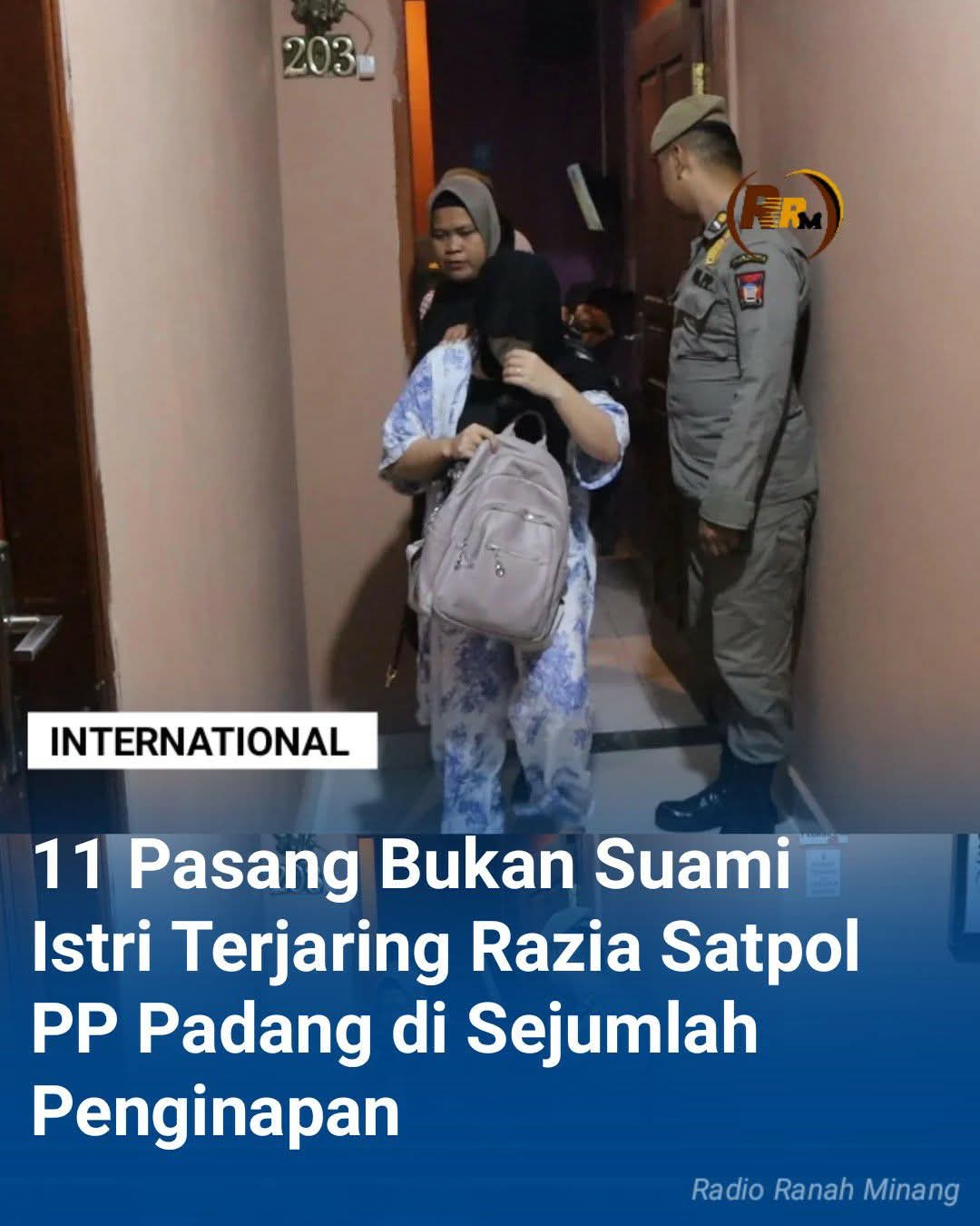 11 pasangan bukan suami istri diamankan Satuan Polisi Pamong Praja (Satpol PP) Kota Padang, Sumatera Barat, saat razia penyakit masyarakat (pekat) di sejumlah penginapan dan hotel melati, Minggu (17/5/2026) dini hari.