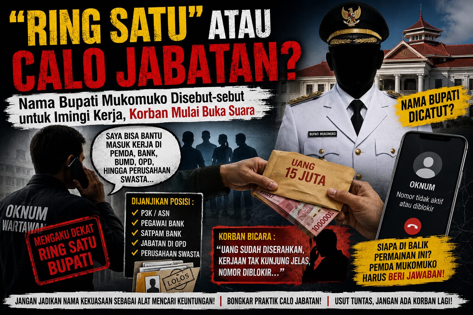 "Ring Satu" Calo Jabatan Nama Bupati Mukomuko Di Sebut-Sebut Dalam Pencaloan Lowongan Kerja, Korban Buka Suara